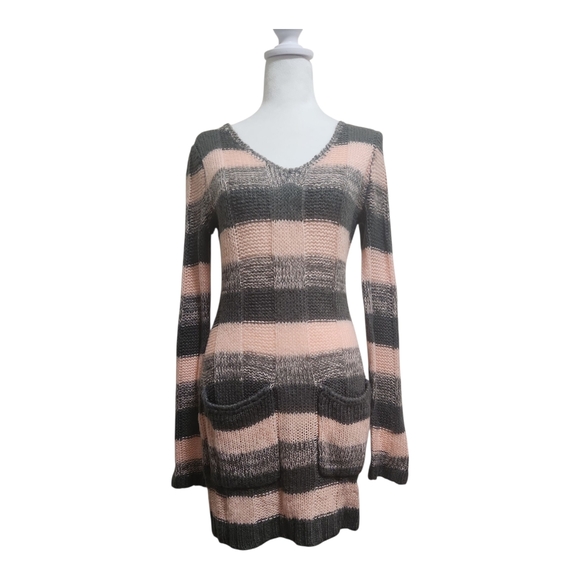 No Boundaries Dresses & Skirts - Long Sleeve Striped Bodycon Sweater Mini Dress Women's Med Preppy